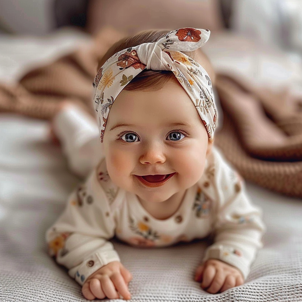 image of a cute baby crawling on the bed