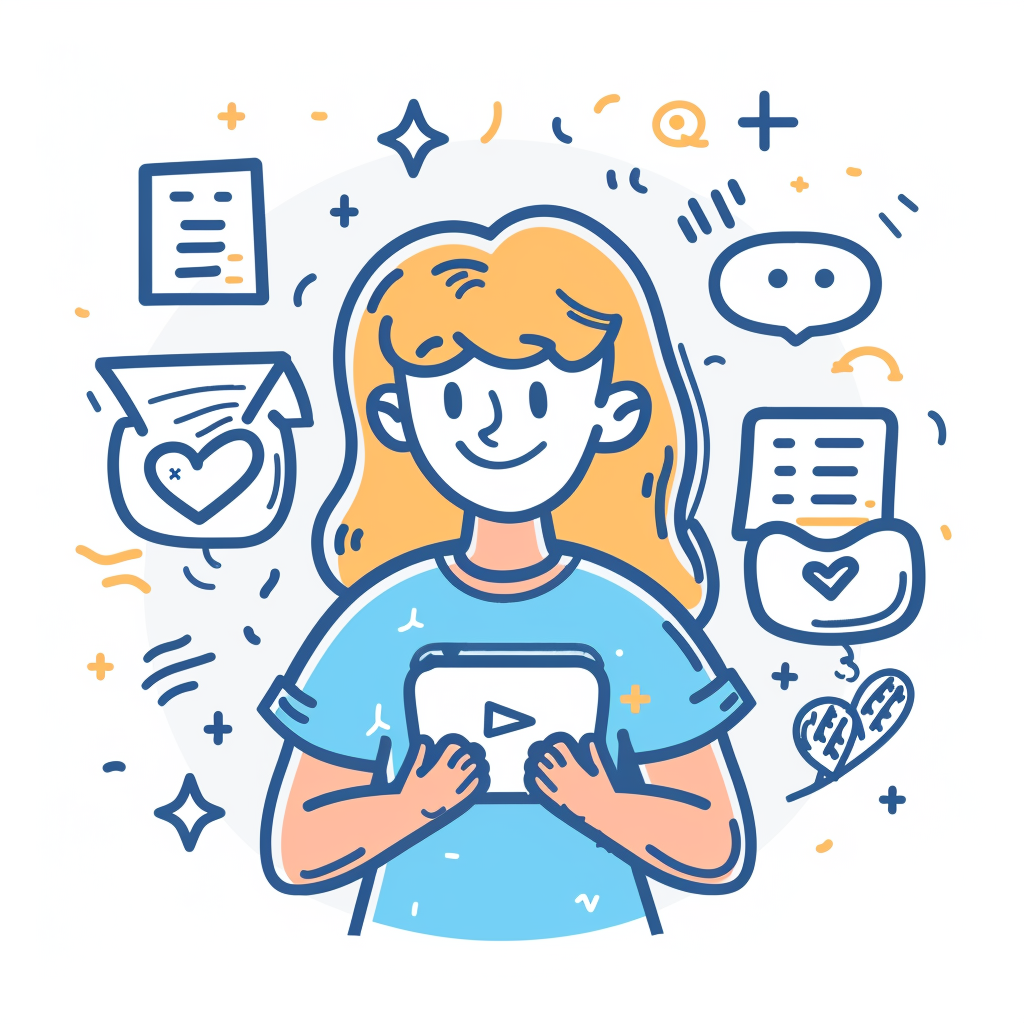 manifesting text messages, simple flat vector illustration with outline in blue color on white background, cartoon style, hand drawn doodle, simple icon, minimalistic,2D