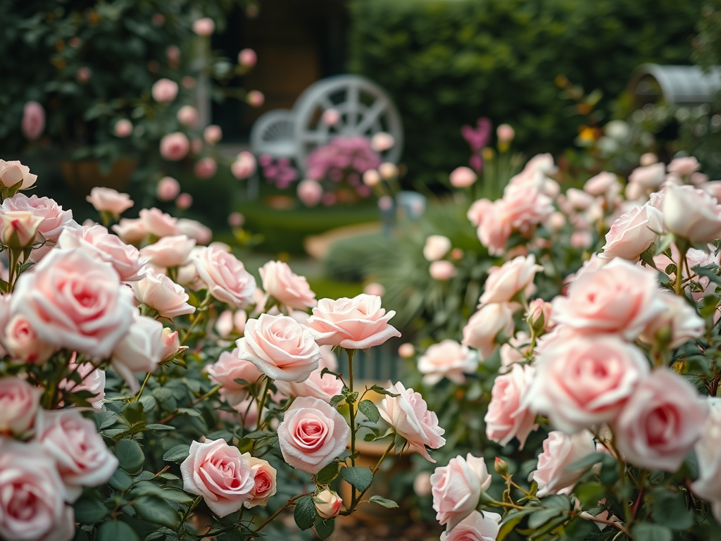 Ethereal photo of a garden, abundant with roses