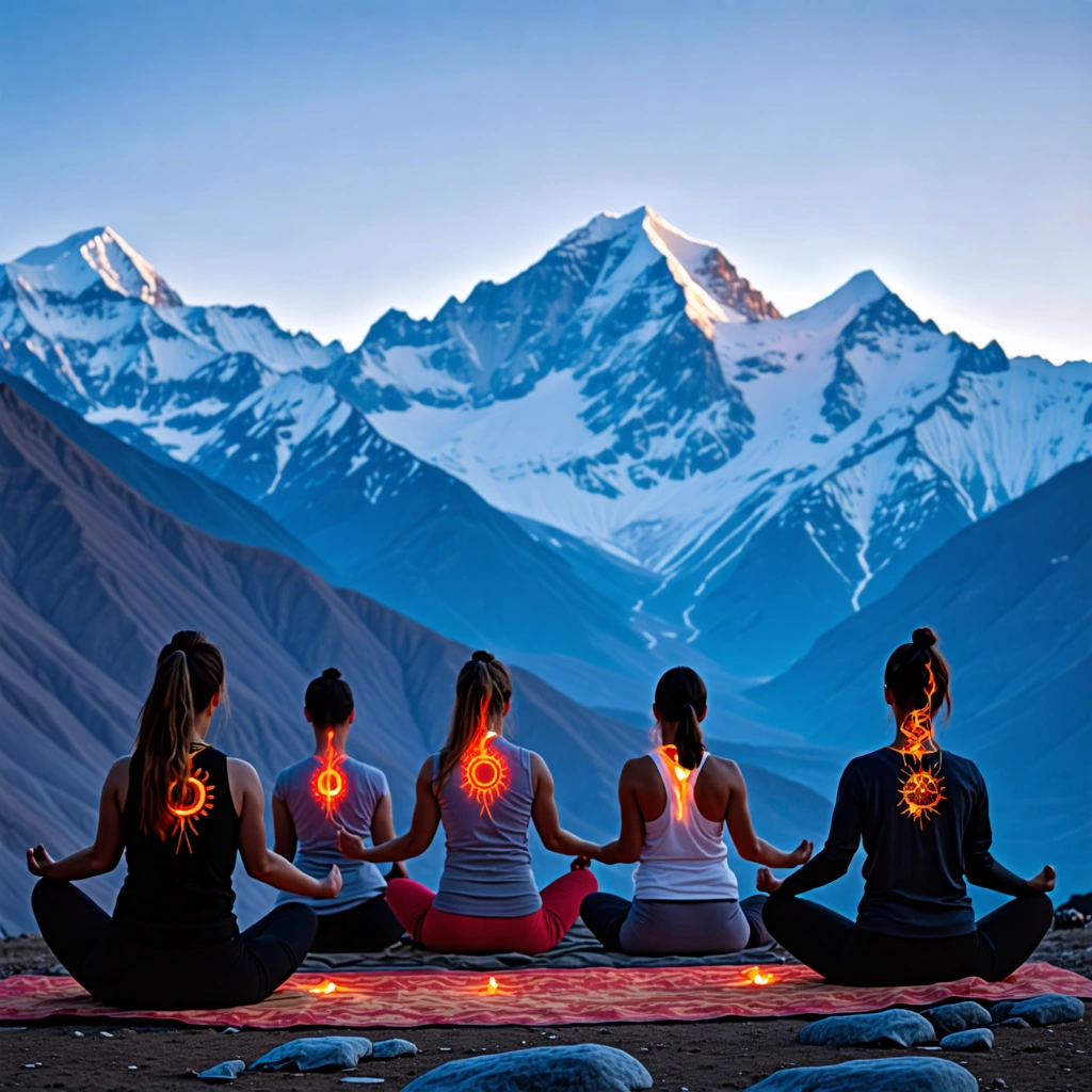 enlightened women meditating on the himalayas