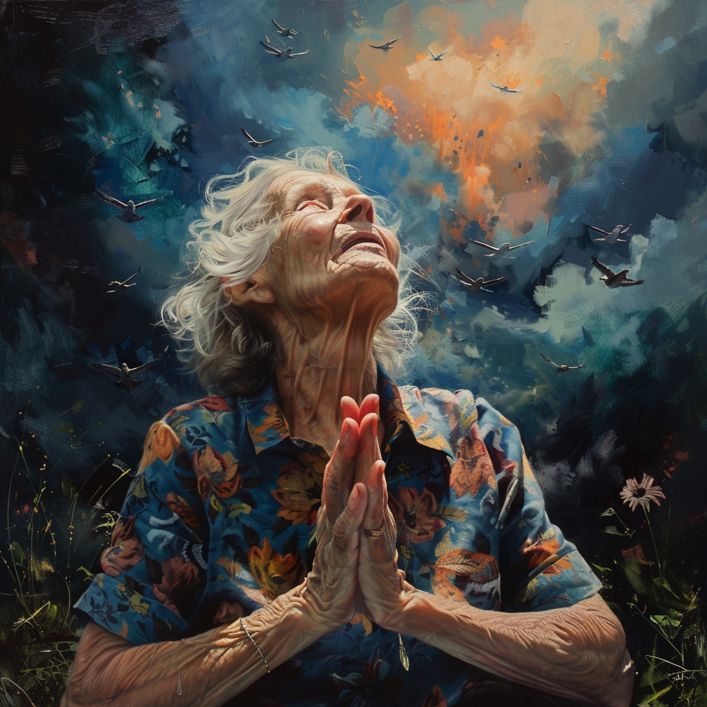 old woman praying in gratitude