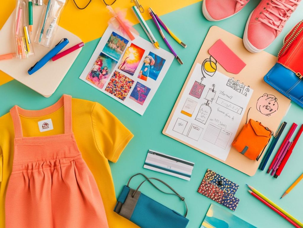 A students desk with a vision board displaying colorful images of goals