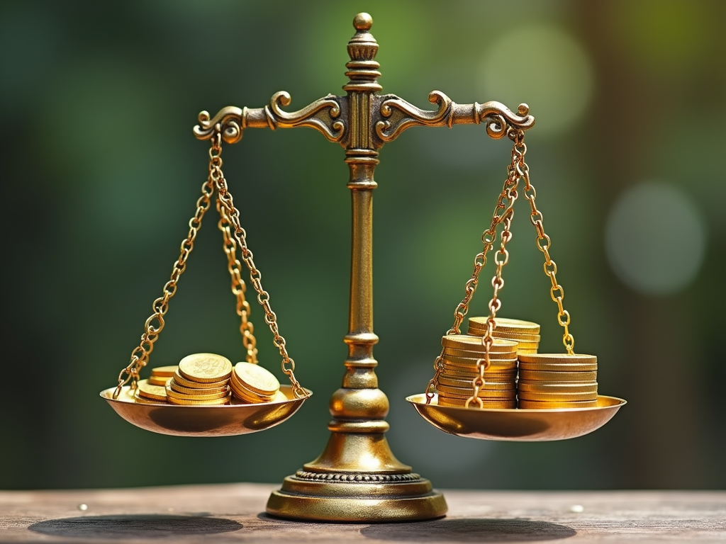 Scales balancing personal wealth and social responsibility