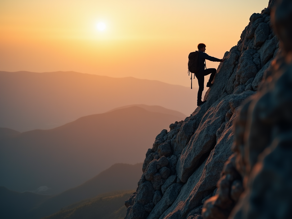 photo of a person climbing to the top