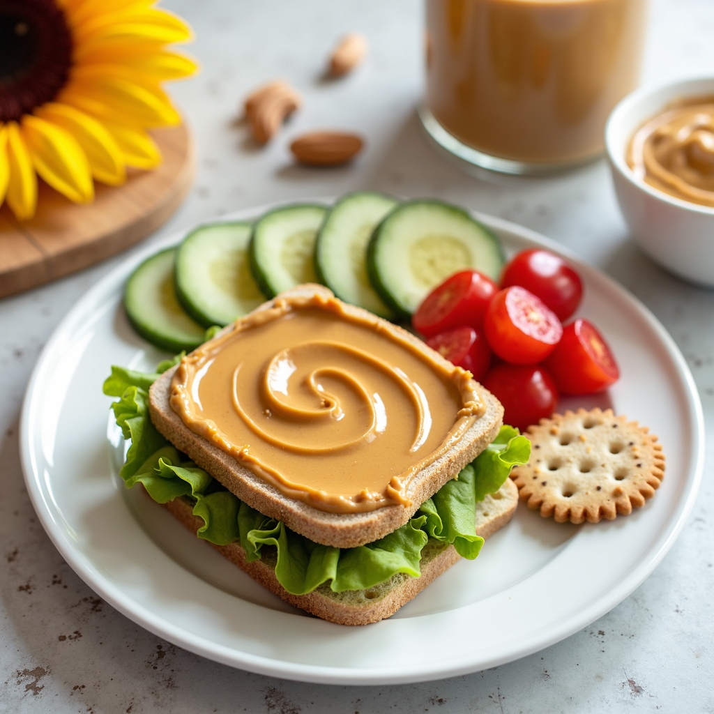 Allergy-friendly, nut-free school lunch with sunflower butter sandwich and GF sides.