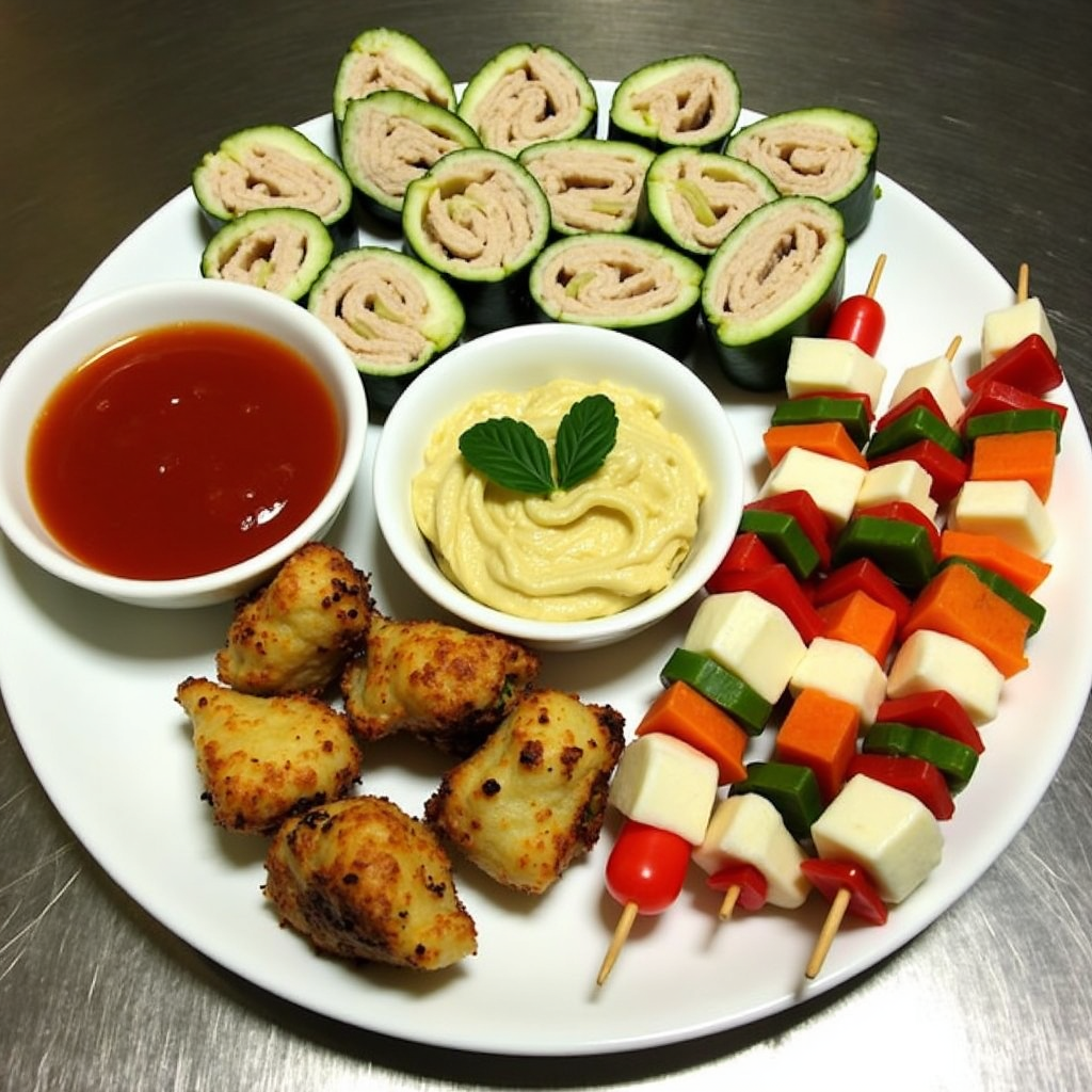 Cold school lunch staples with roll-ups, pinwheels, and mini skewers.