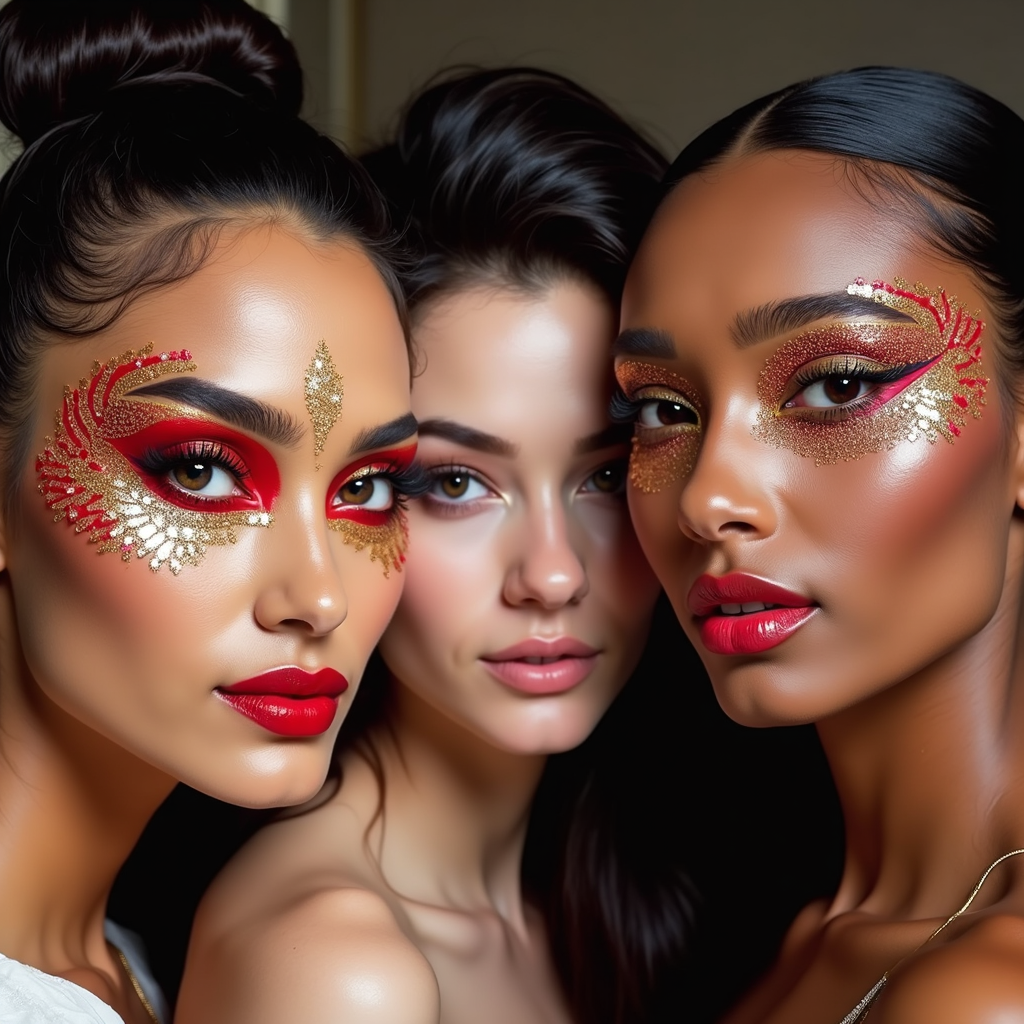 Cultural diversity in colorful eye makeup showing Indian, Japanese, and African traditional eye makeup styles