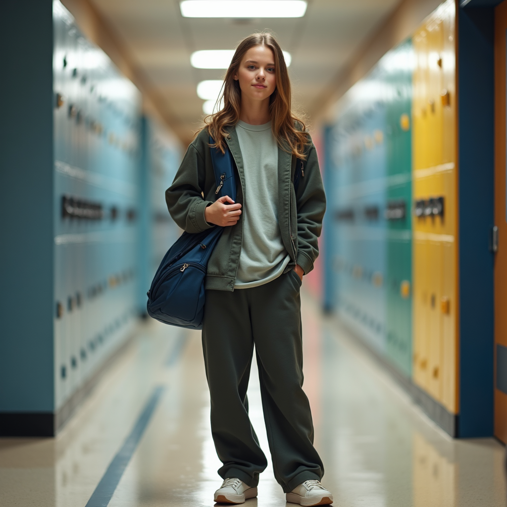 Middle schooler mixing one trendy piece with simple basics.