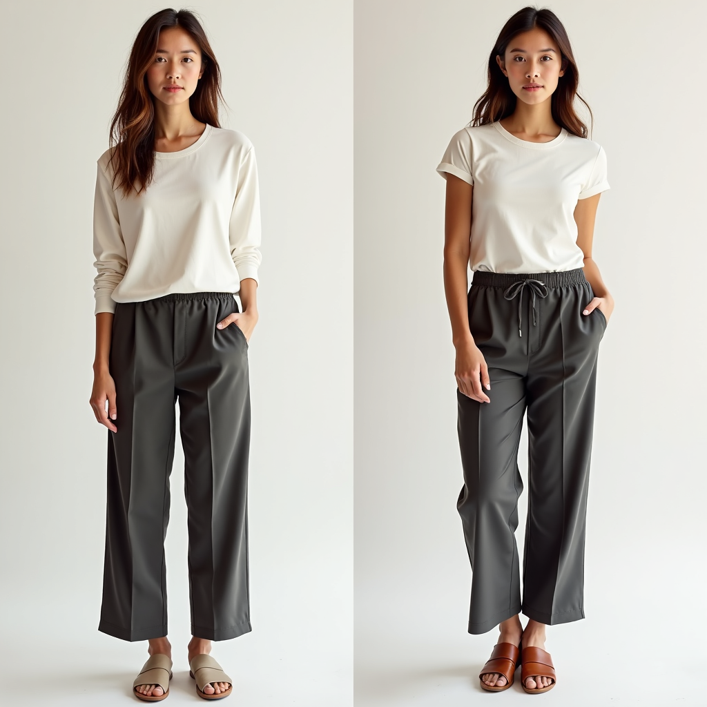 Side-by-side outfits showing rule of thirds proportions.