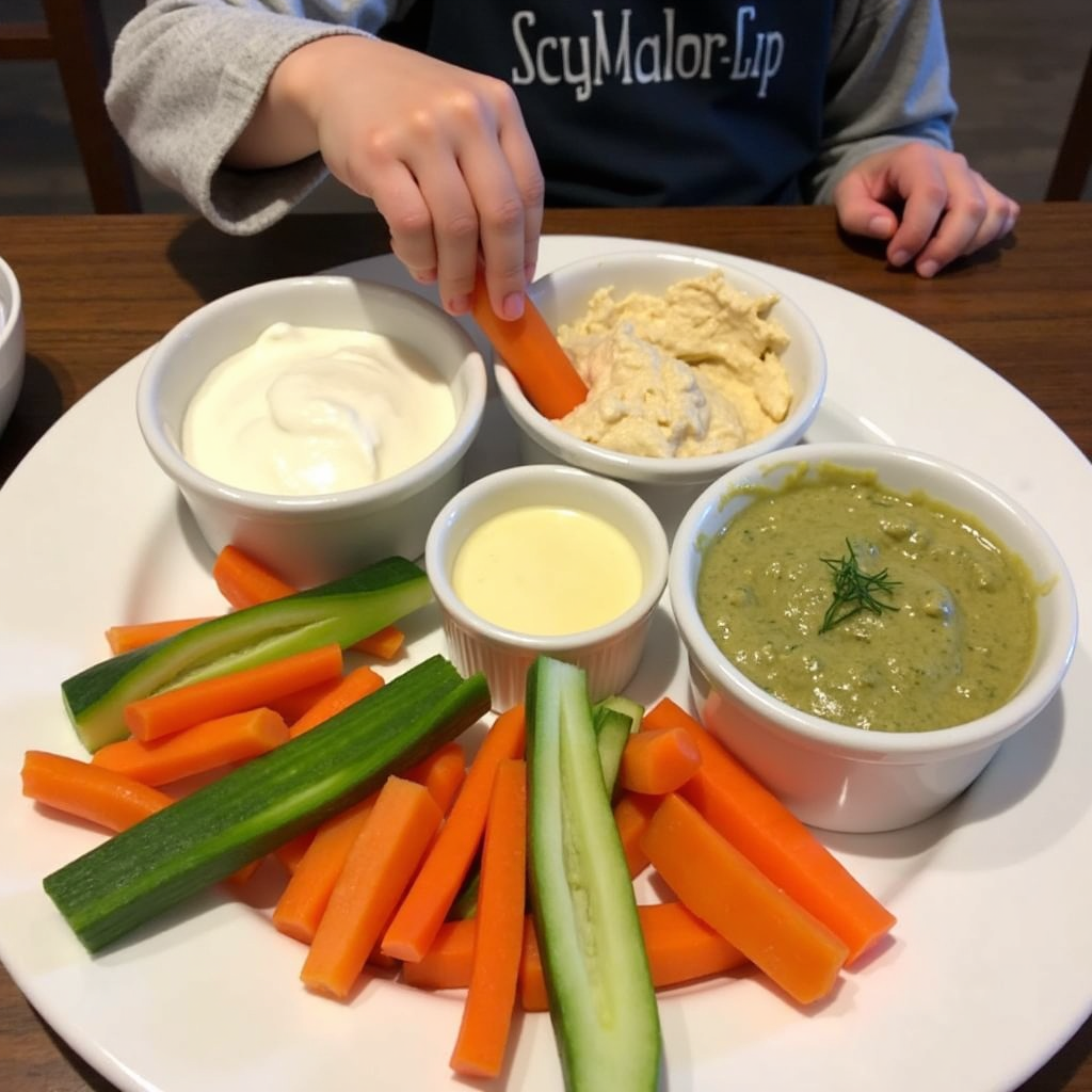 Kid-friendly veggie dips for picky eaters in a school lunch.
