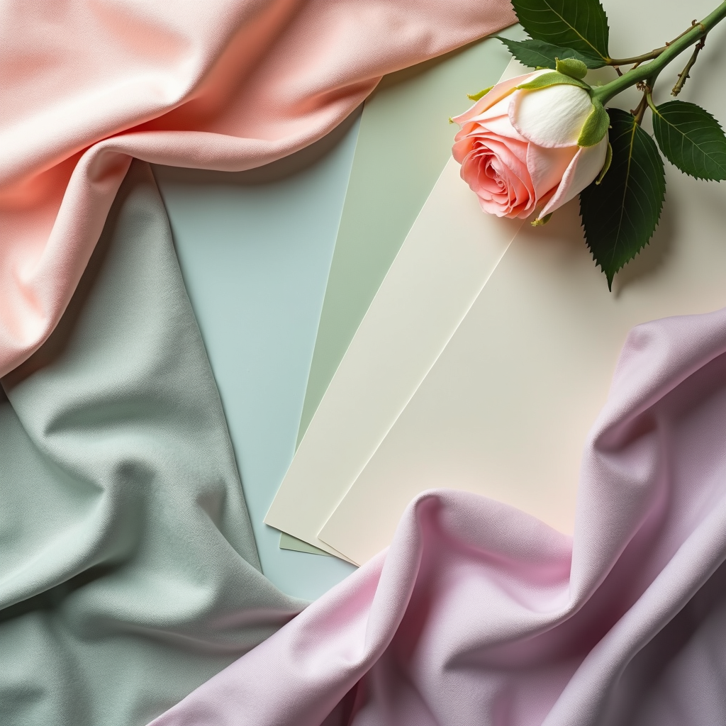 Rococo fashion color palette featuring powder pink, sage green, dusty blue and cream colors for 2025 outfits