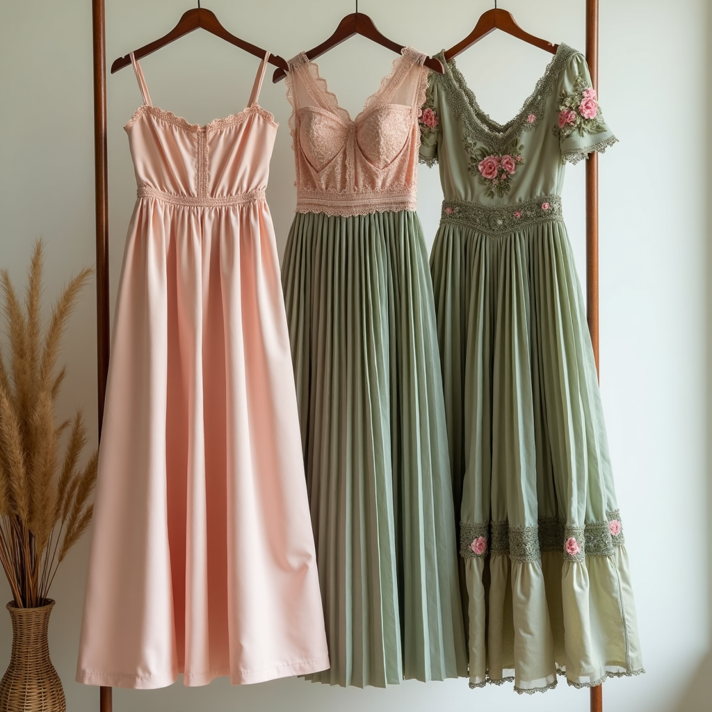 Collection of Rococo-inspired skirts including A-line, pleated midi and floral tea-length styles