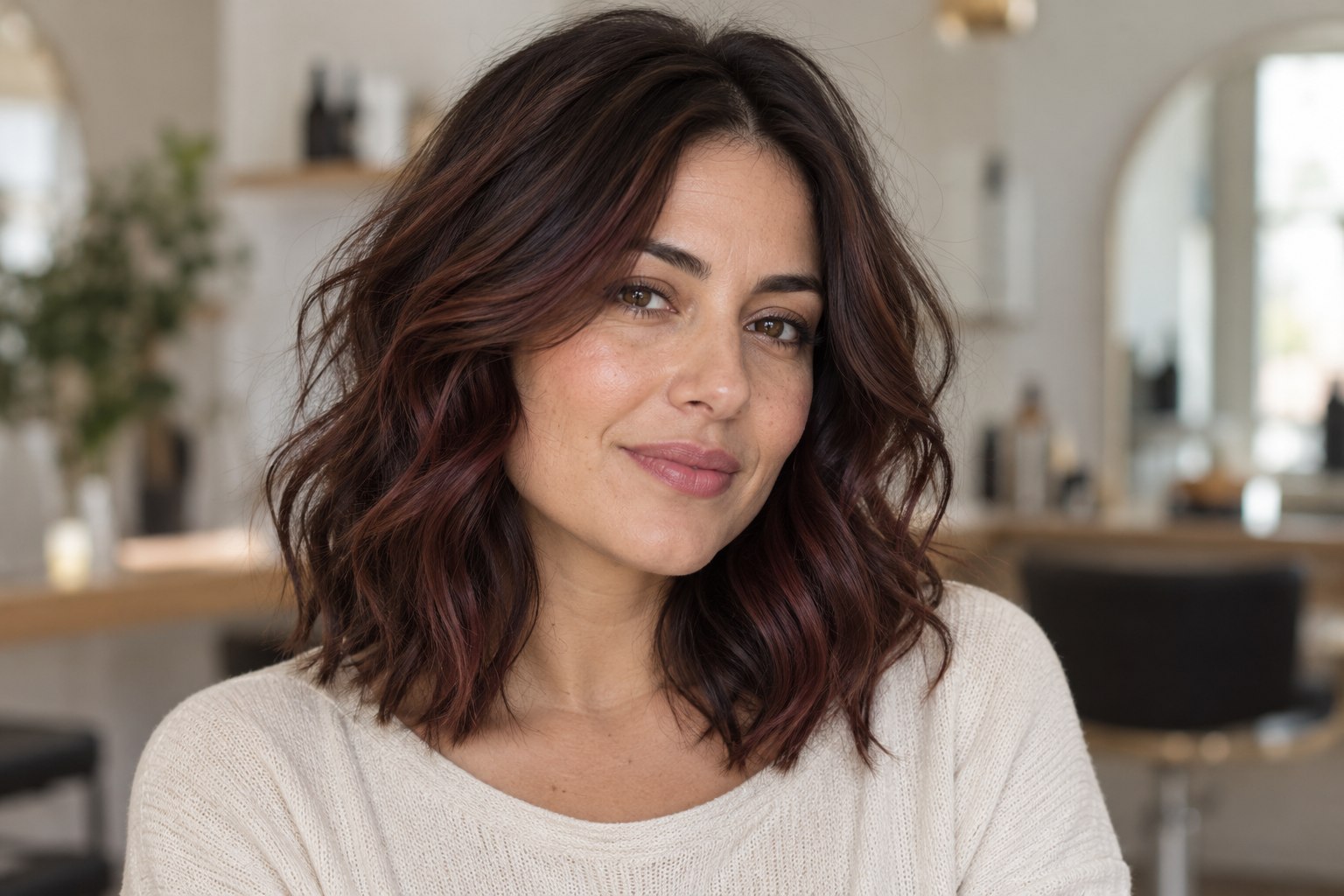 Brown waves with muted burgundy undertones.